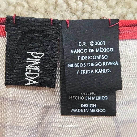 Pineda Covalin Silk Scarf Diego Rivero Mexico Hand Rolled Art - Picture 8 of 10